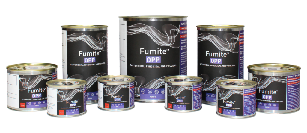 Fumite OPP disinfectant smoke generators manufactured in the UK by Octavius Hunt